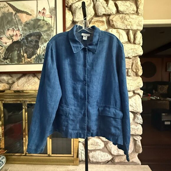 Jones New York 100% linen women’s blue button down shirt size xl - Picture 1 of 14